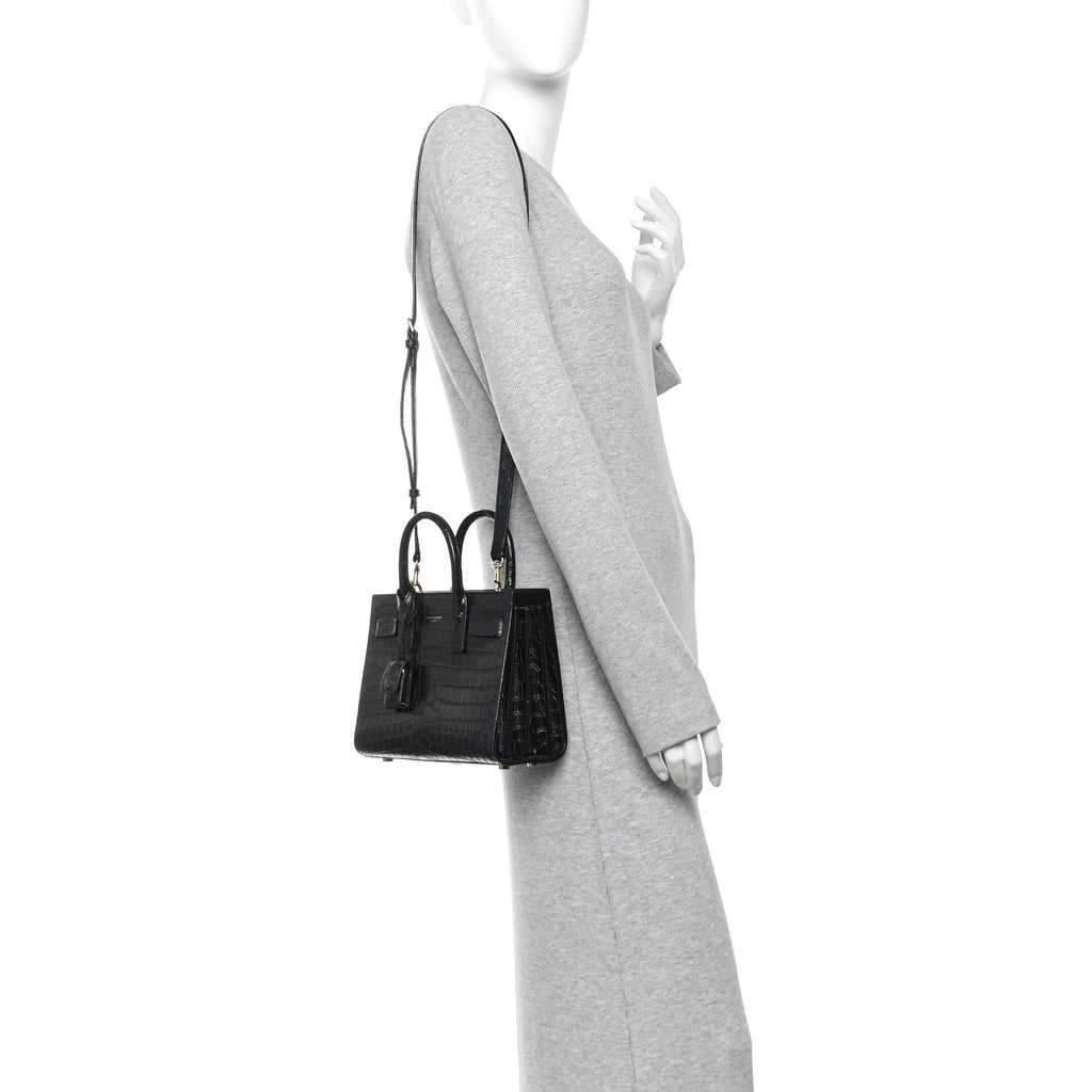 Calfskin Crocodile Embossed Nano Sac De Jour Black