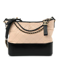 Aged Calfskin Quilted Medium Gabrielle Hobo Beige Black