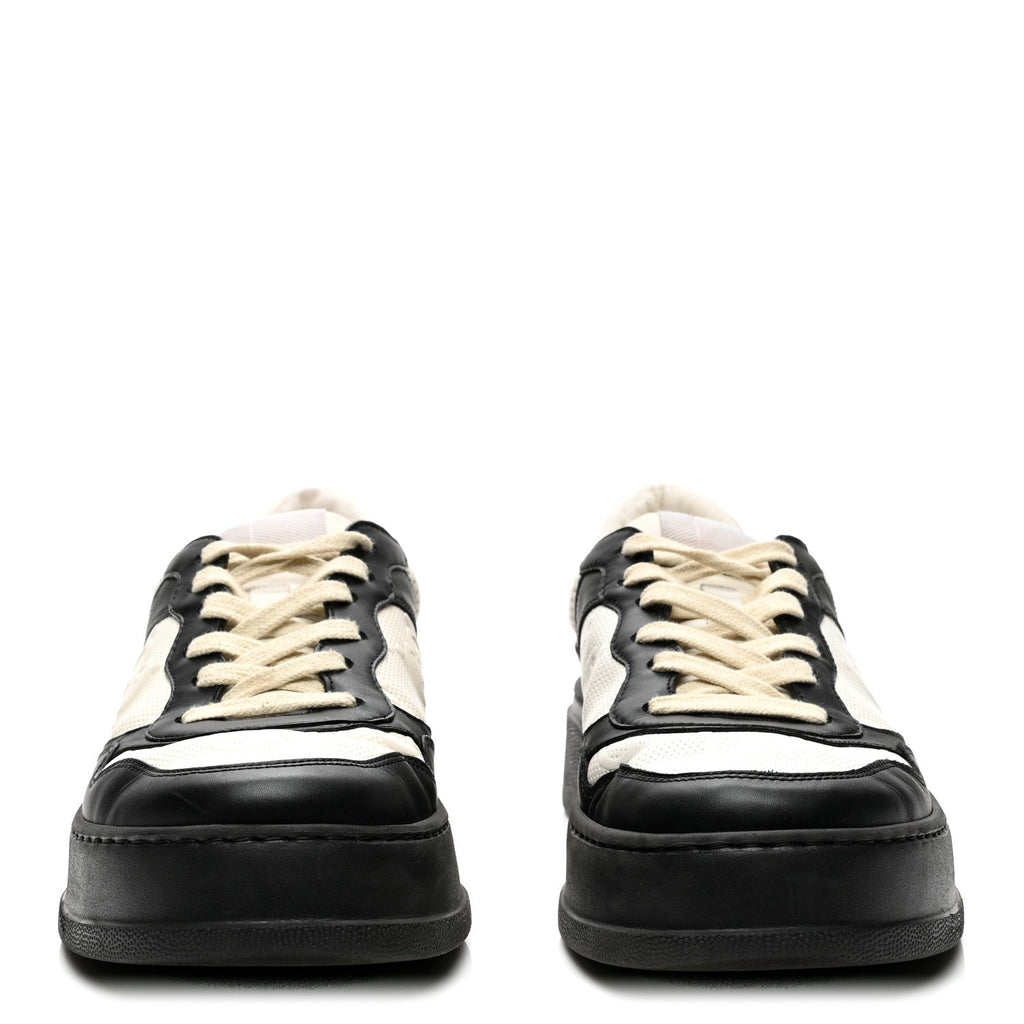 Calfskin GG Tennis Embossed Perforated Mens Interlocking G 55mm Sneakers 8.5 Black White
