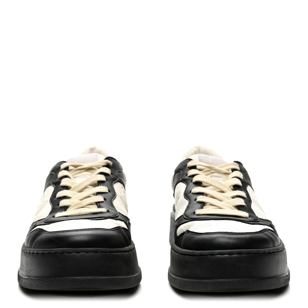 Calfskin GG Tennis Embossed Perforated Mens Interlocking G 55mm Sneakers 8.5 Black White