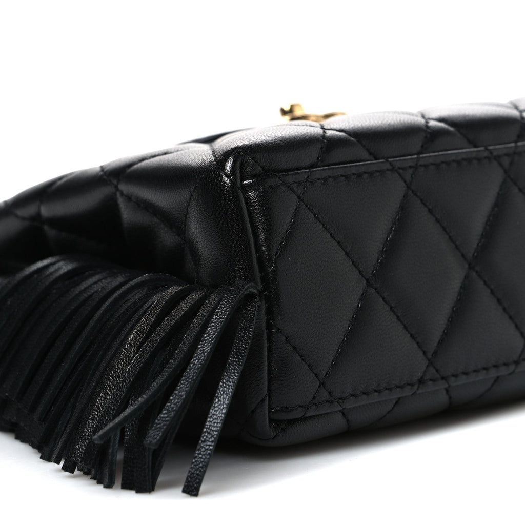 Lambskin Fringe Nano Kelly Shopper Black