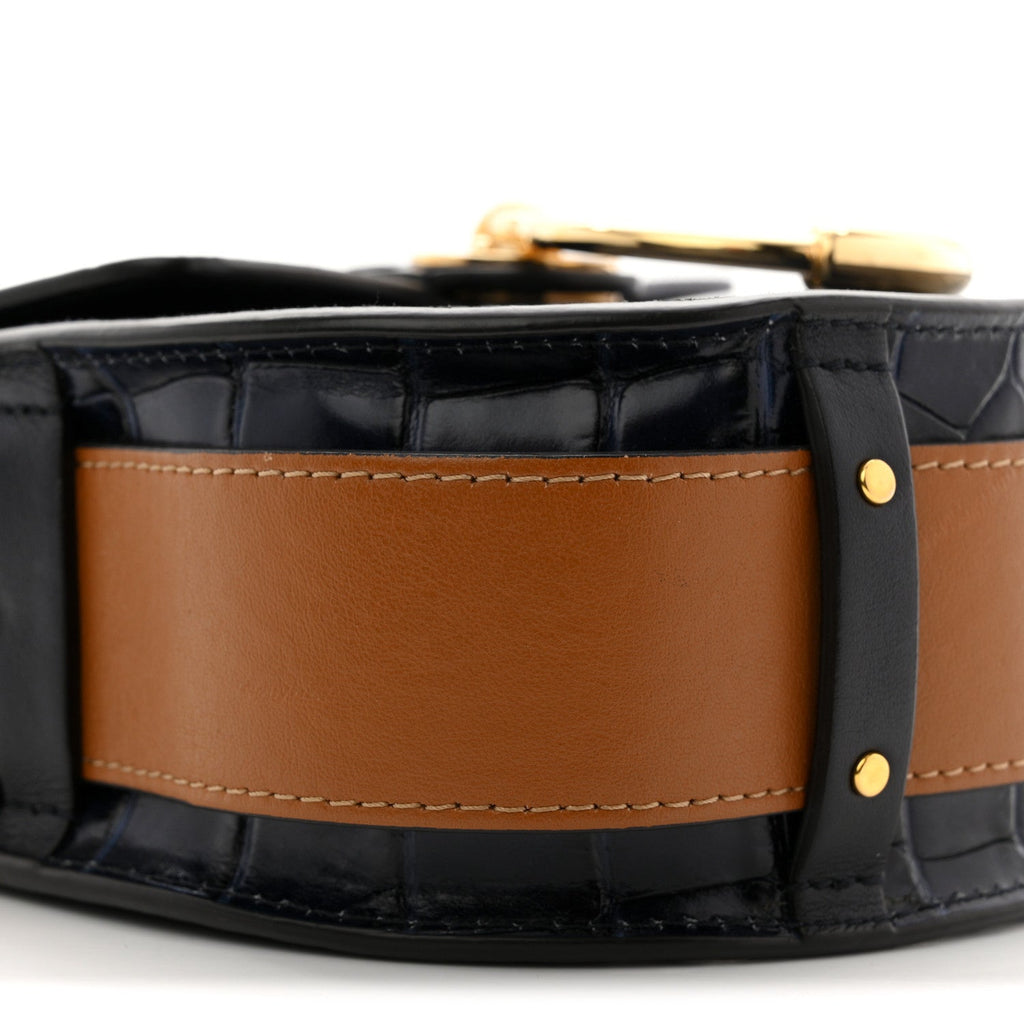 Calfskin Crocodile Embossed Small Tess Bag Full Blue