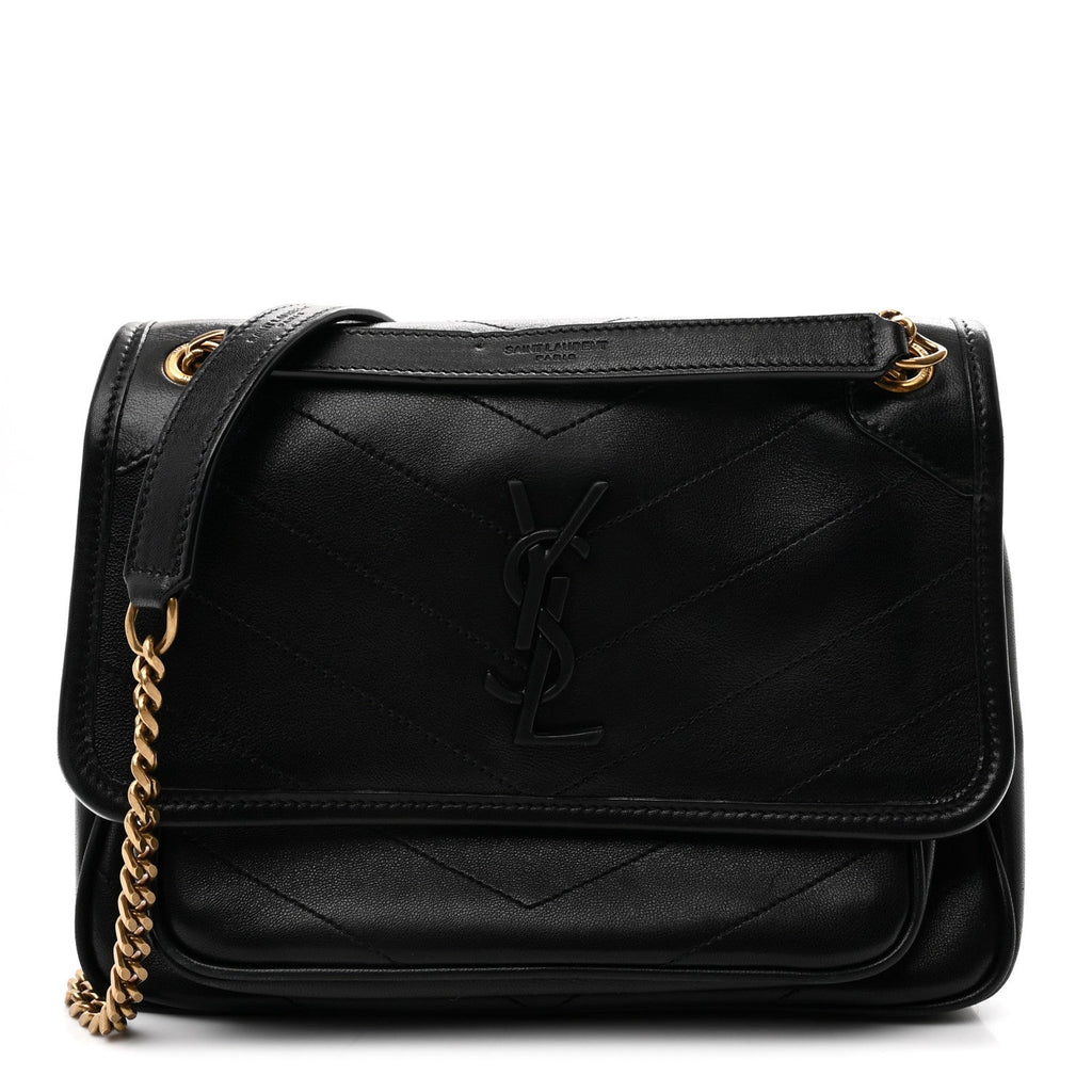 Lambskin Matelasse Monogram Baby Niki Chain Satchel Black