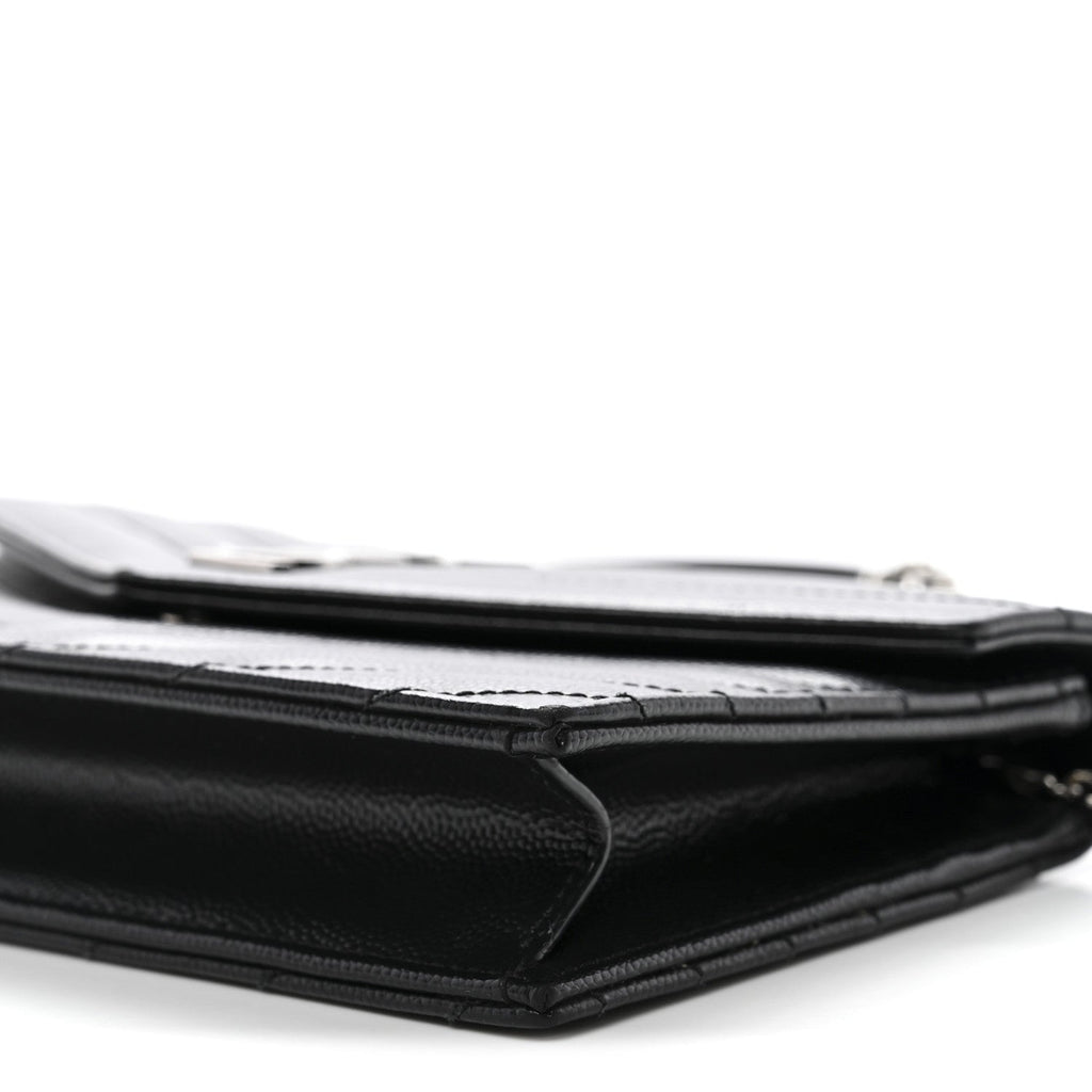 Grain De Poudre Matelasse Chevron Monogram Envelope Chain Wallet Black
