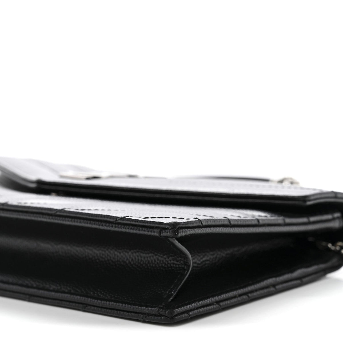 Grain De Poudre Matelasse Chevron Monogram Envelope Chain Wallet Black