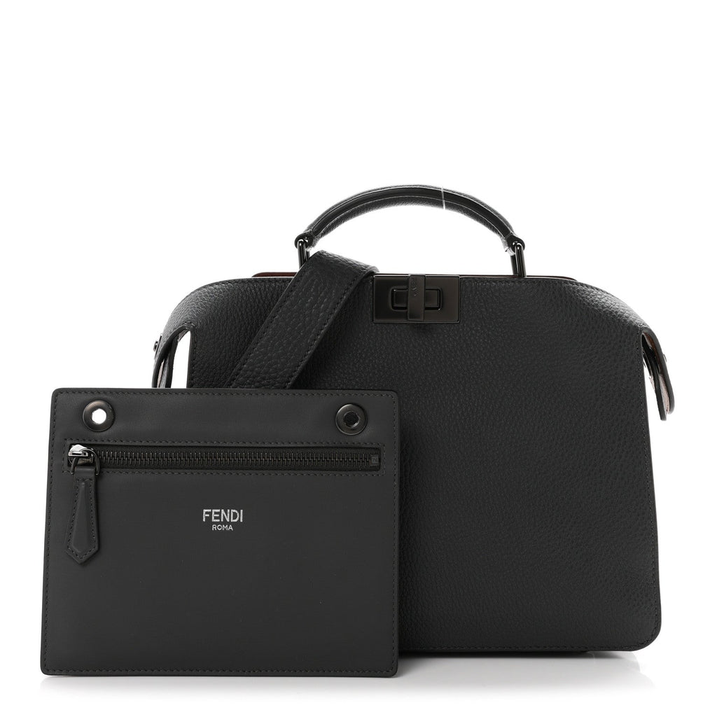 Cuoio Romano Vitello Cover Glazed Fabric Bi-Color FF 1974 Mini Peekaboo I SEE U Satchel Asfalto Praline Tobacco Moro