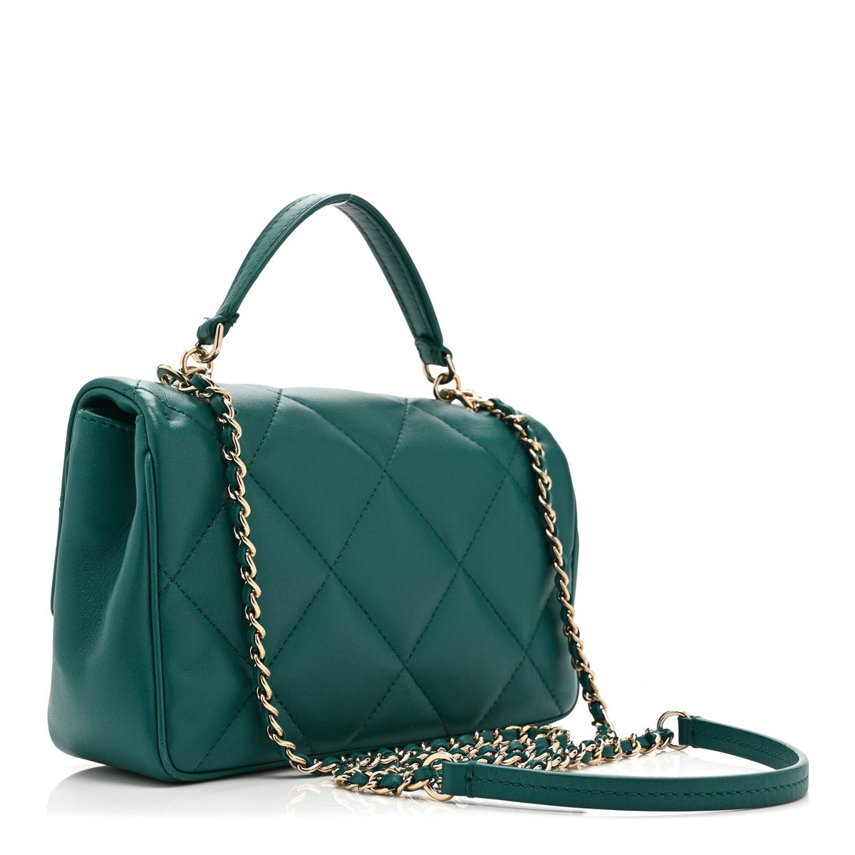 Lambskin Quilted Small Easy Carry Flap Green