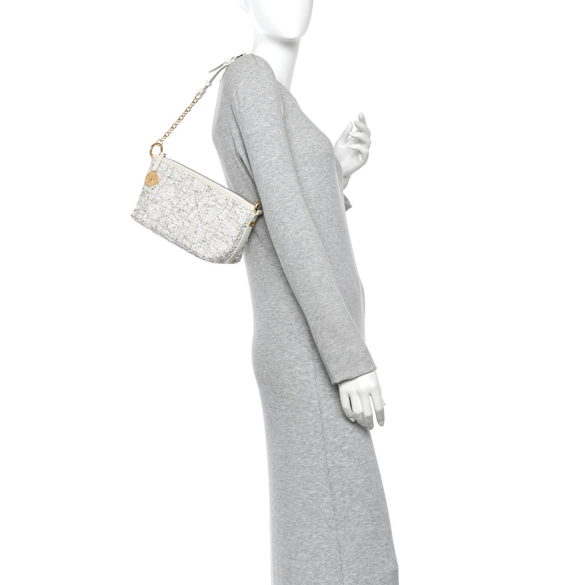 Tweed Cannage DiorStar Hobo Bag White Gold