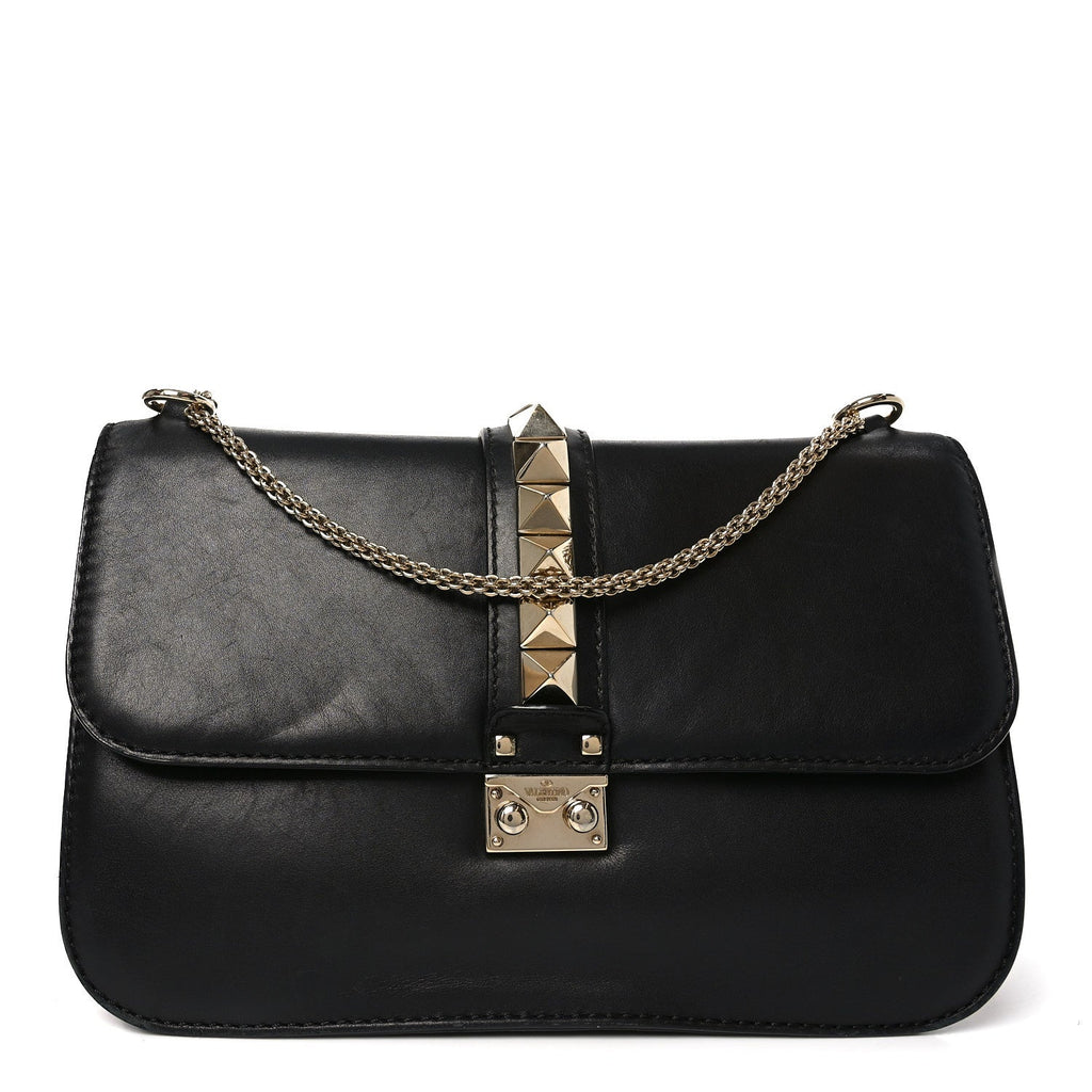 Vitello Large Glam Lock Rockstud Flap Black
