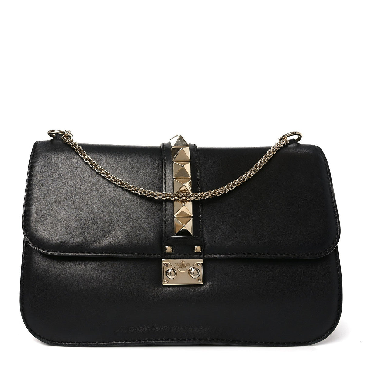 Vitello Large Glam Lock Rockstud Flap Black