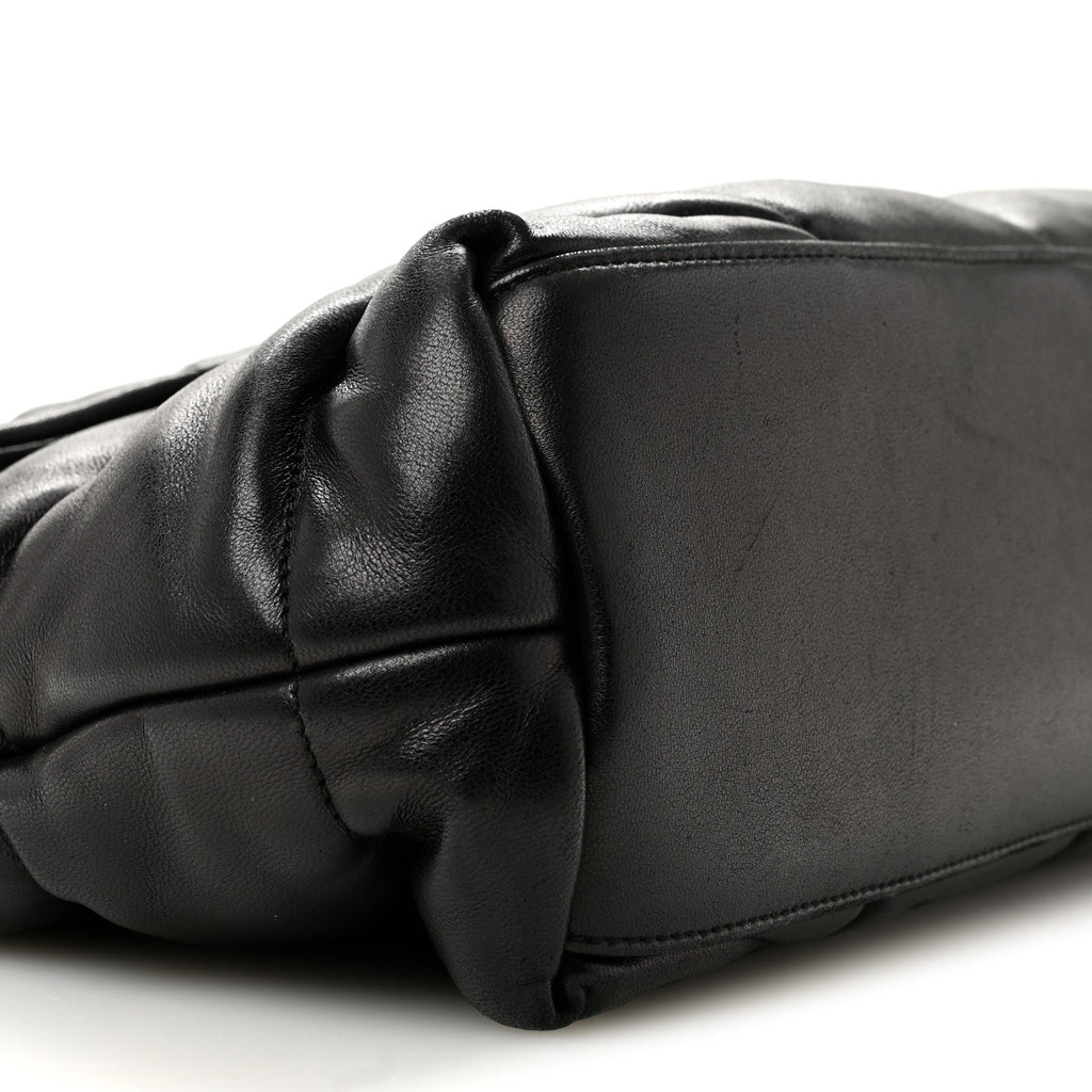 Lambskin Quilted Monogram Monochrome Medium Loulou Puffer Chain Satchel Black