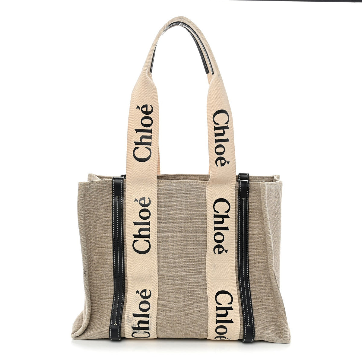 Linen Calfskin Medium Woody Ribbon Tote White Blue