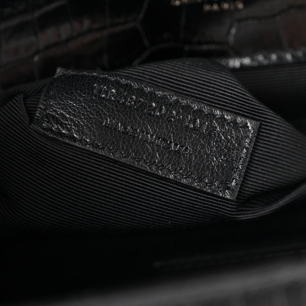Calfskin Crocodile Embossed Monogram Large Satchel Black