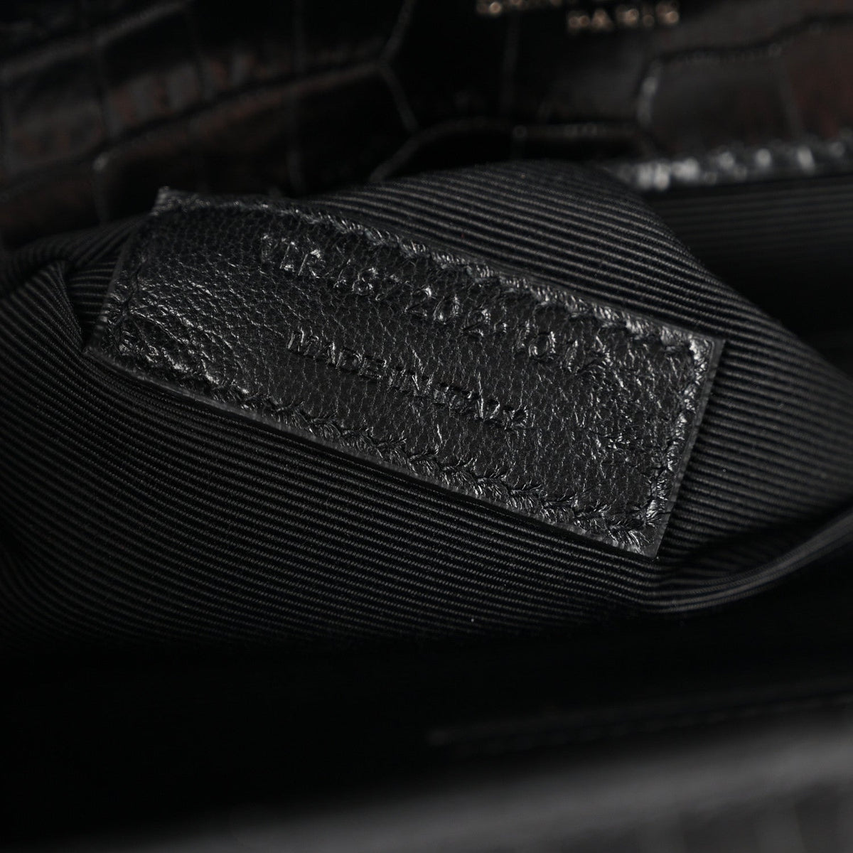Calfskin Crocodile Embossed Monogram Large Satchel Black