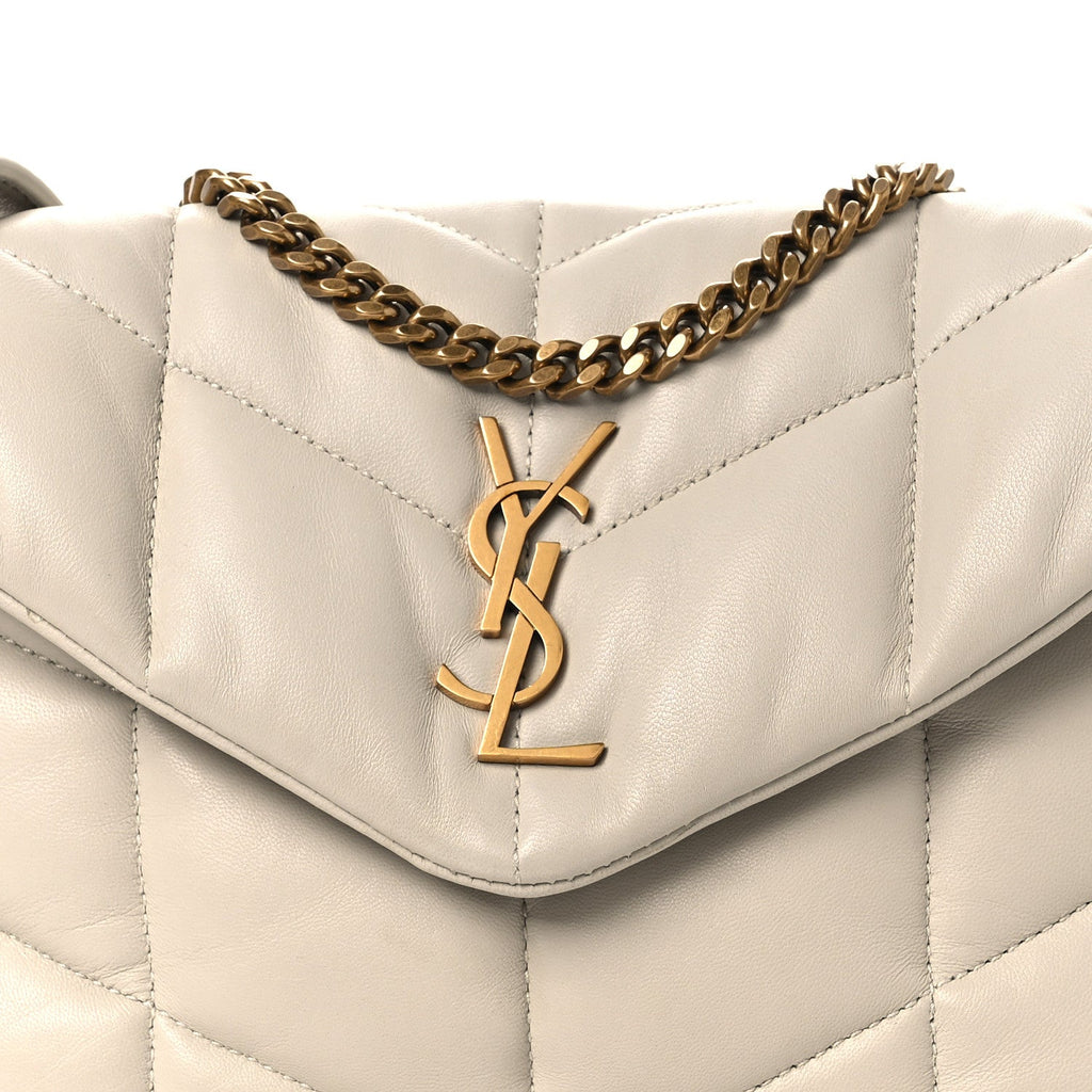 Lambskin Quilted Toy Loulou Puffer Monogram Chain Satchel Blanc Vintage