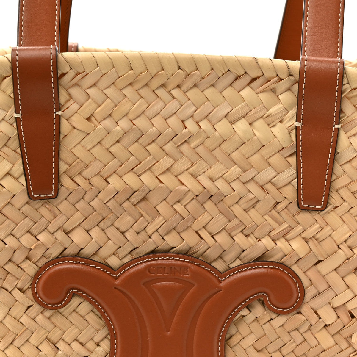 Raffia Calfskin Triomphe Medium Panier Tan