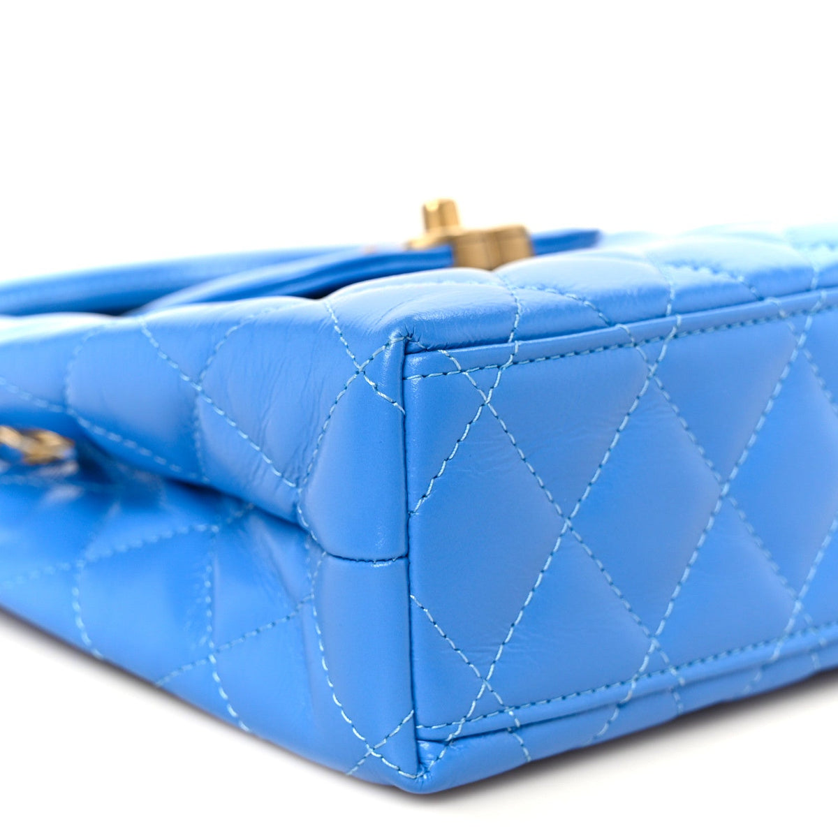 Shiny Aged Calfskin Quilted Nano Kelly Shopper Blue