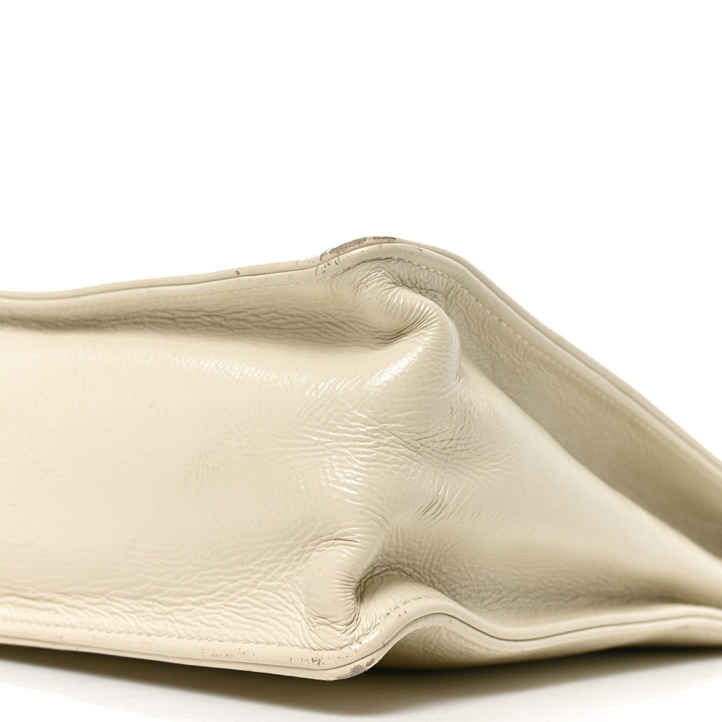 Shiny Aged Calfskin North South Shopping Bag White