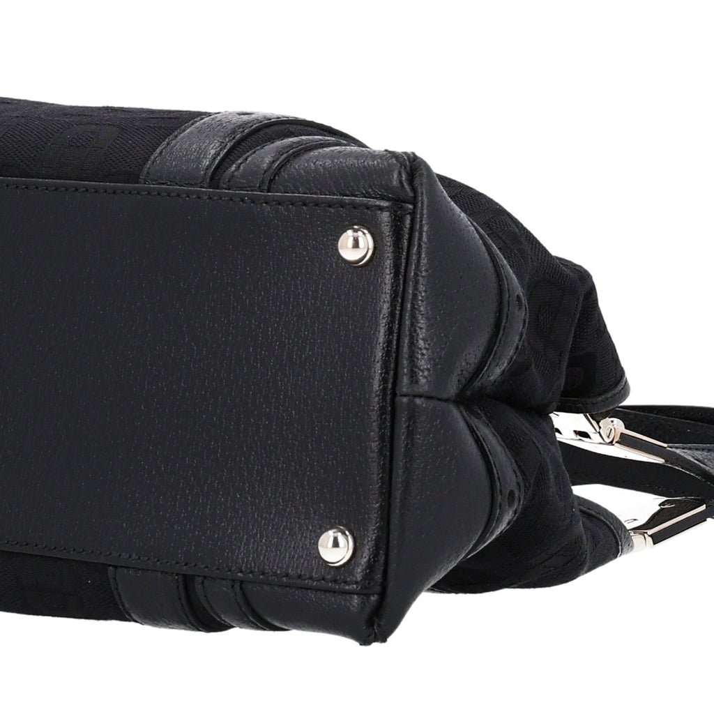 Canvas Horsebit Print Shoulder Bag Black