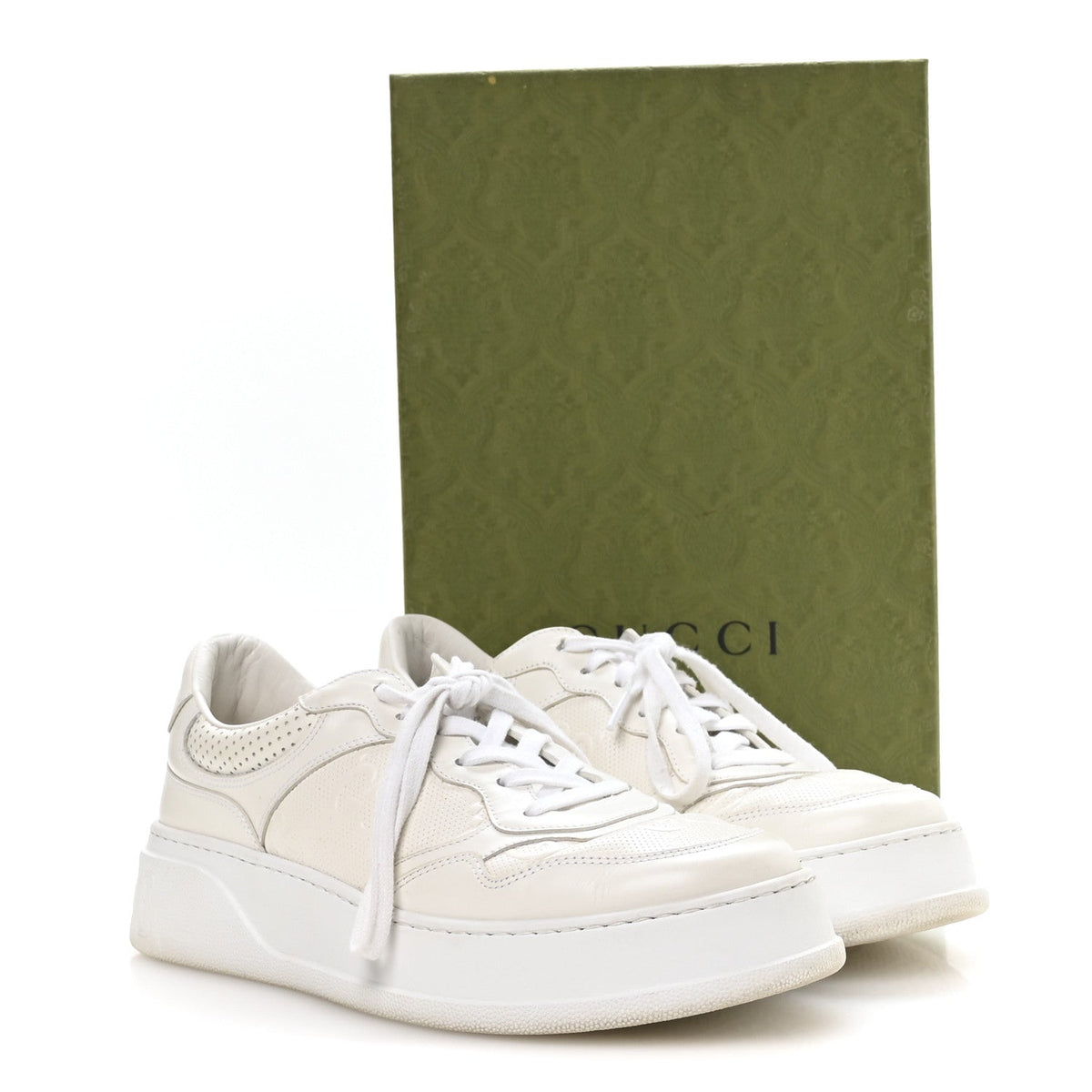 Calfskin GG Tennis Embossed Perforated Mens Interlocking G 55mm Sneakers 9.5 Great White