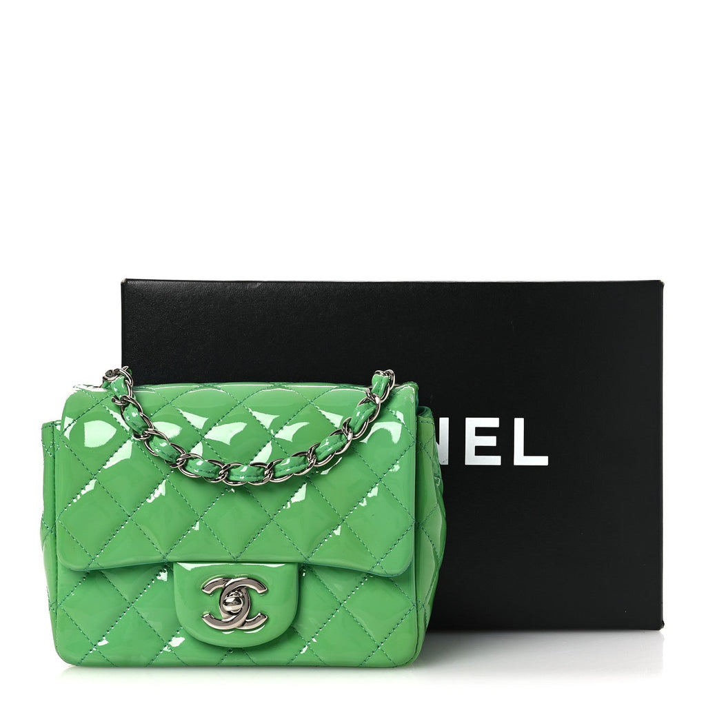 Patent Calfskin Quilted Mini Square Flap Green