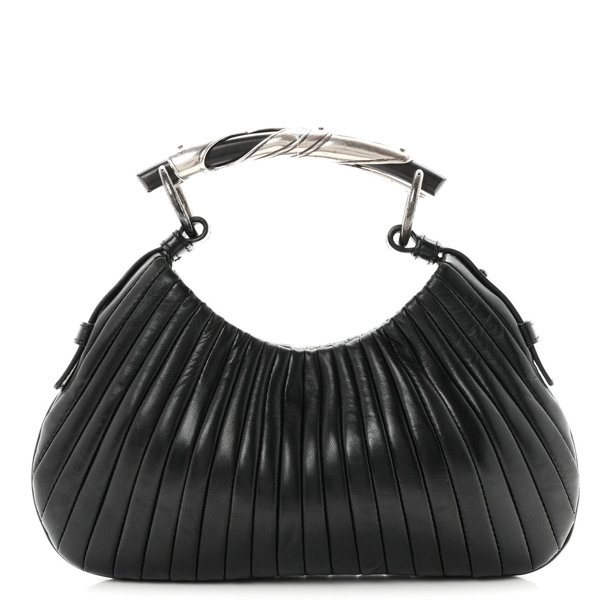 Pleated Lambskin Horn Mini Mombasa Hobo Black