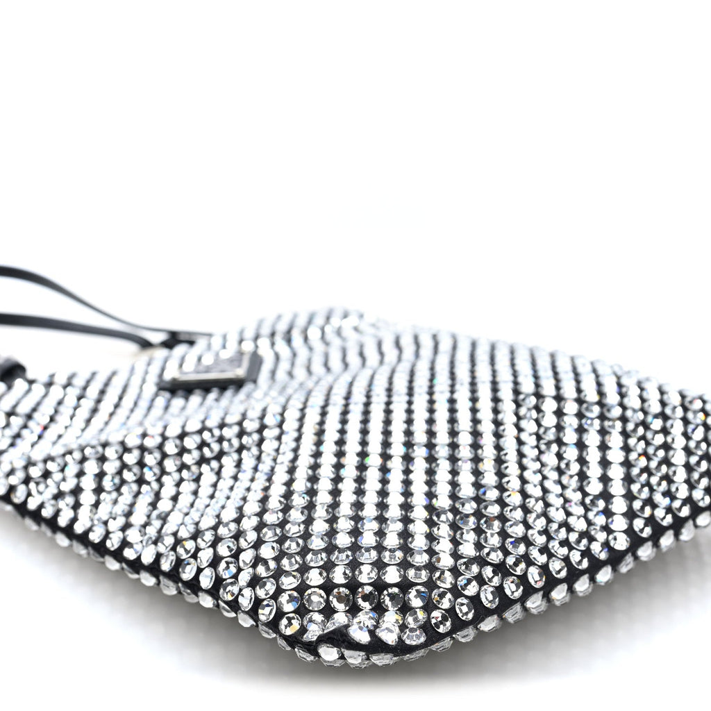 Satin Crystal Metal Triangle Logo Chain Crossbody Handbag Cristal