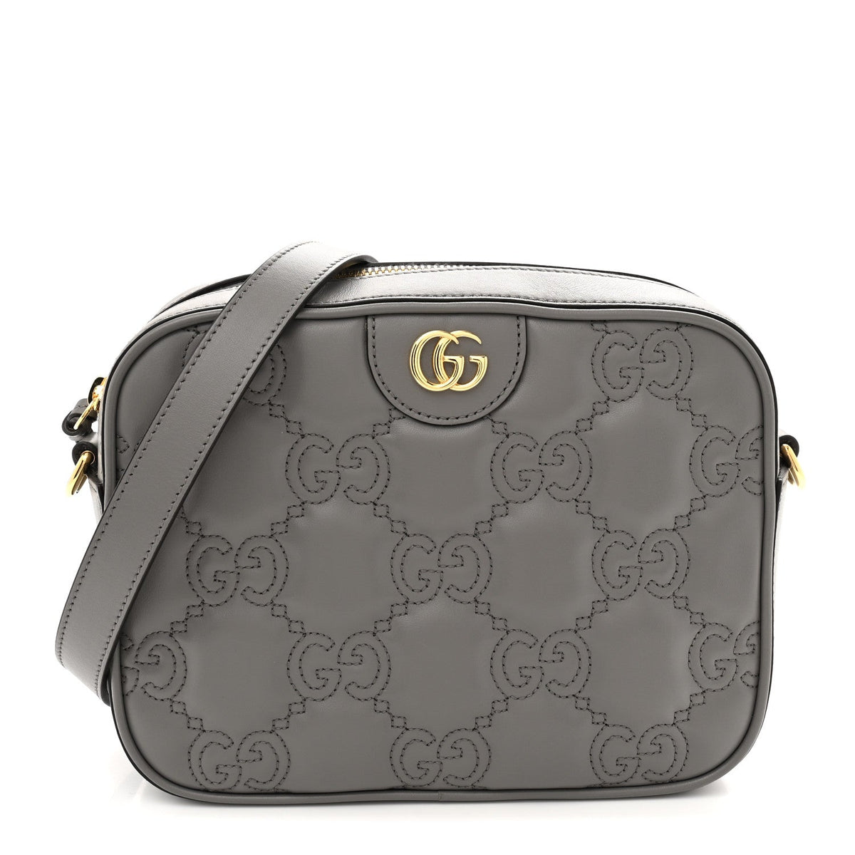 Calfskin GG Matelasse Shoulder Bag Dusty Grey Natural