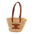 Raffia Calfskin Triomphe Medium Panier Tan