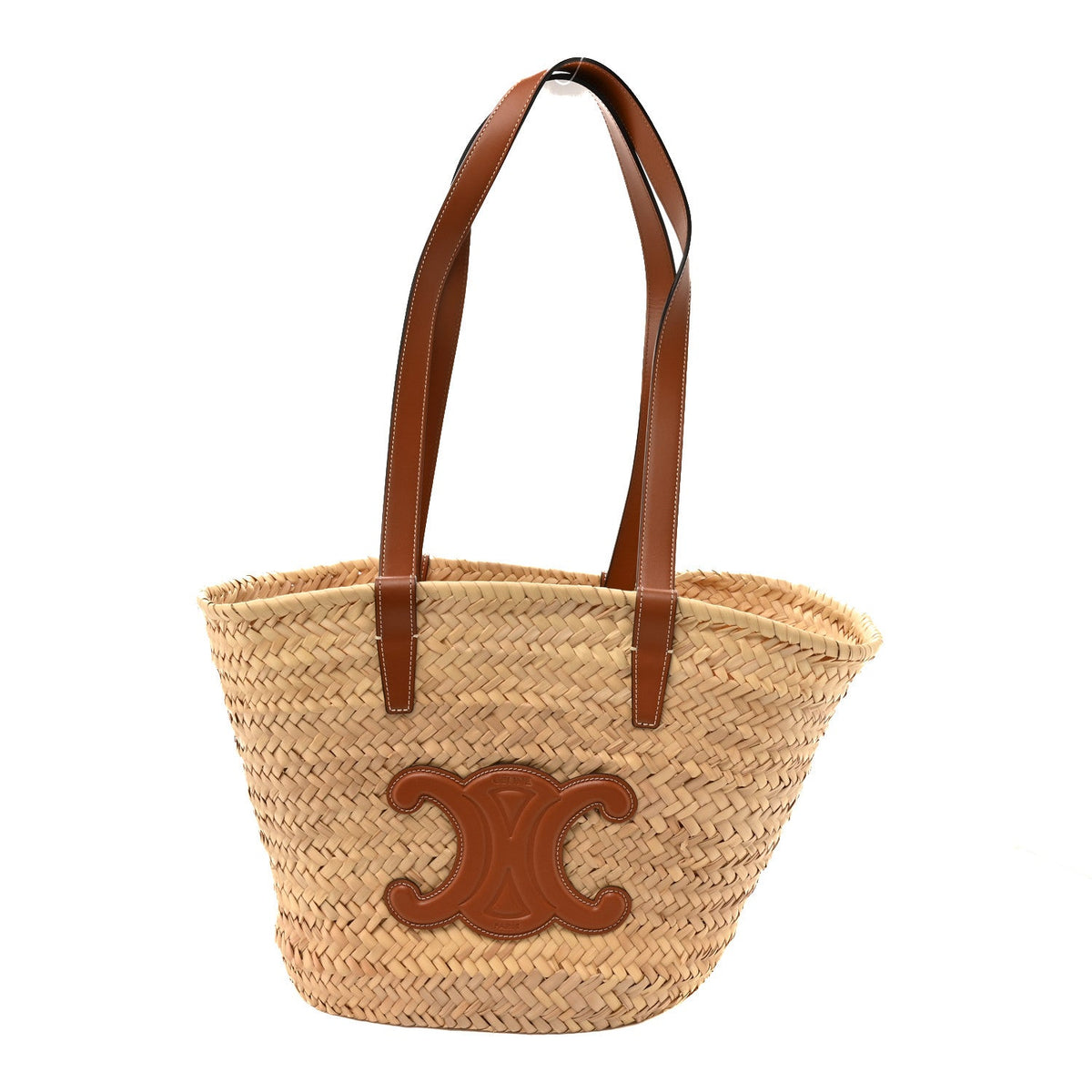 Raffia Calfskin Triomphe Medium Panier Tan
