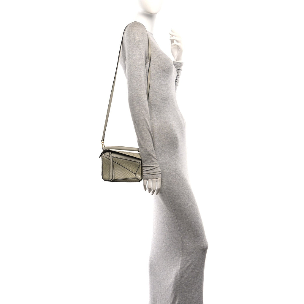 Snakeskin Mini Puzzle Bag Marble Green