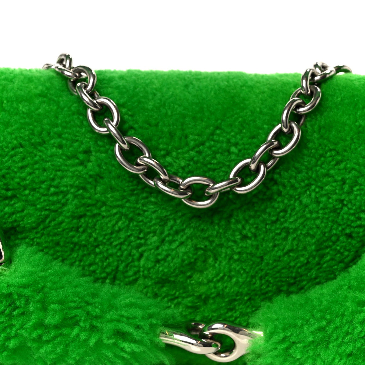 Merino Wool Medium Maxi Horsebit Chain Shoulder Bag Green