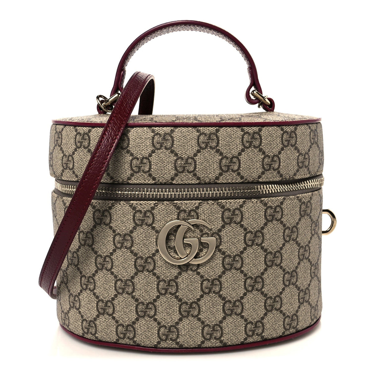 GG Supreme Monogram Ancora Calfskin Vanity Cosmetic Case Beige Ebony Rosso