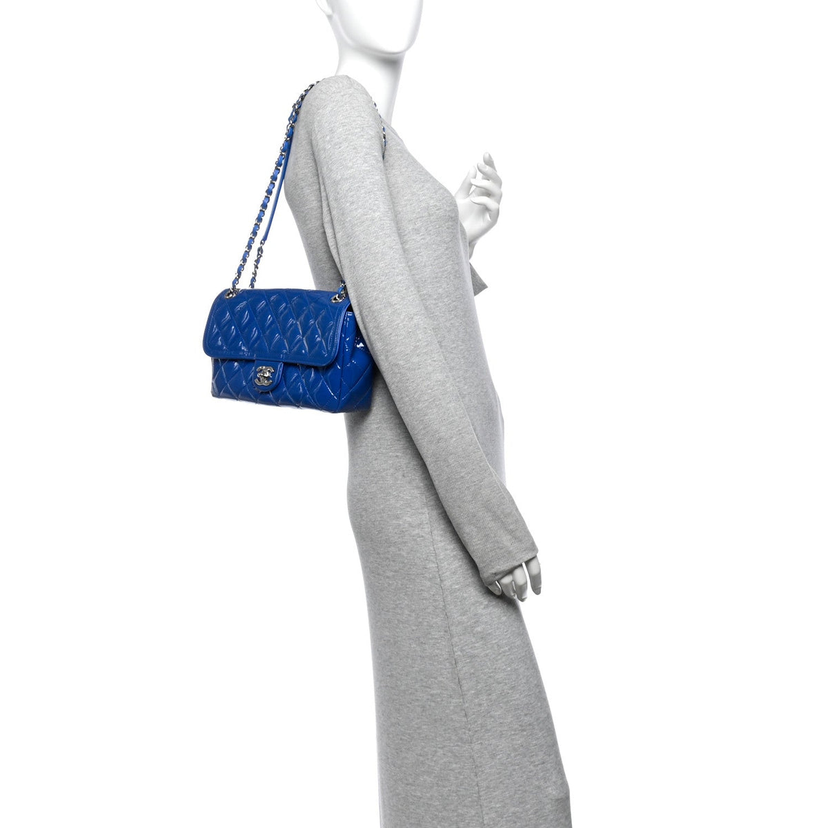 Patent Quilted Large Coco Shine Flap Blue
