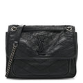 Crinkled Calfskin Matelasse Monogram Medium Niki Chain Satchel Black