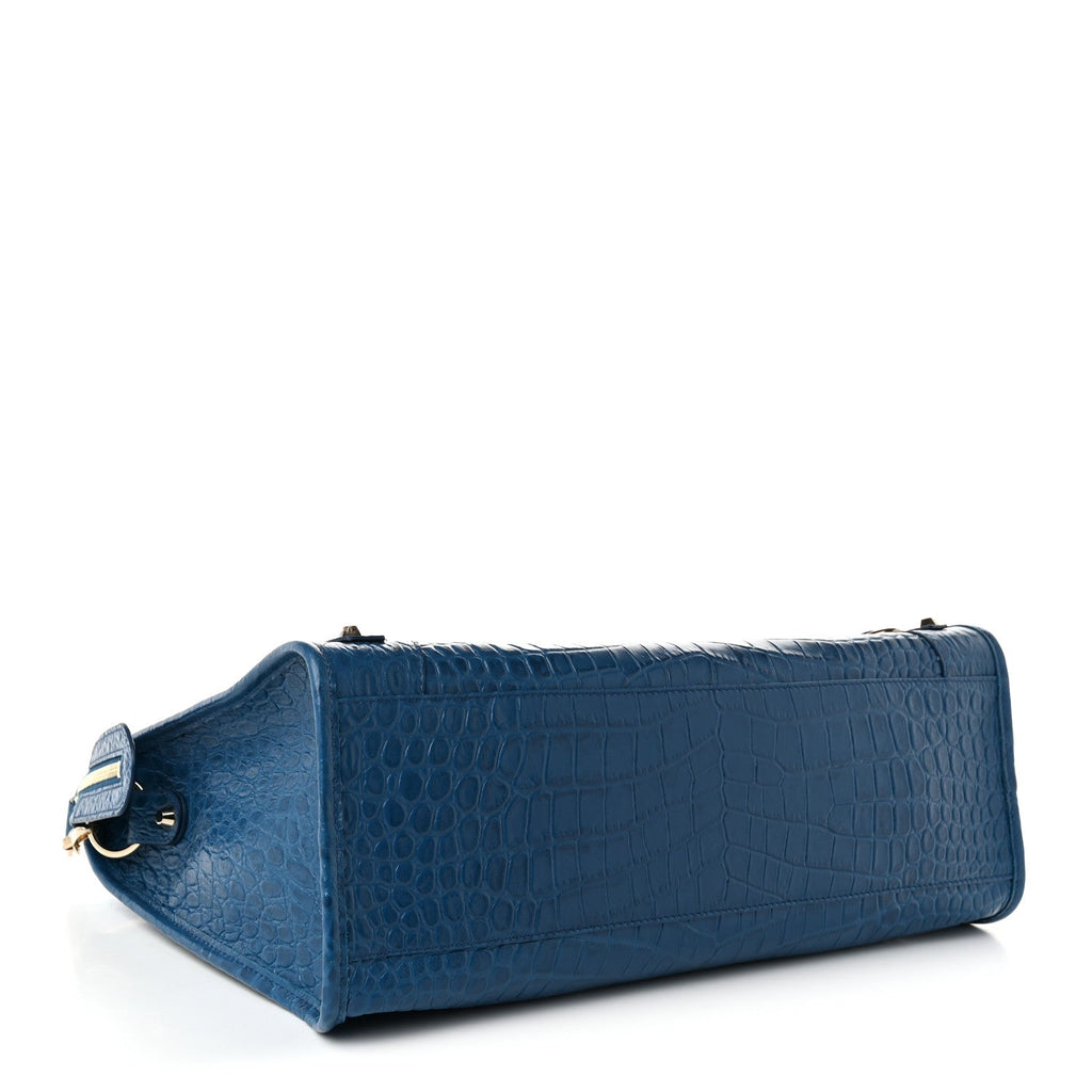 Calfskin Crocodile Embossed Classic Silver Hardware City Bleu Marine
