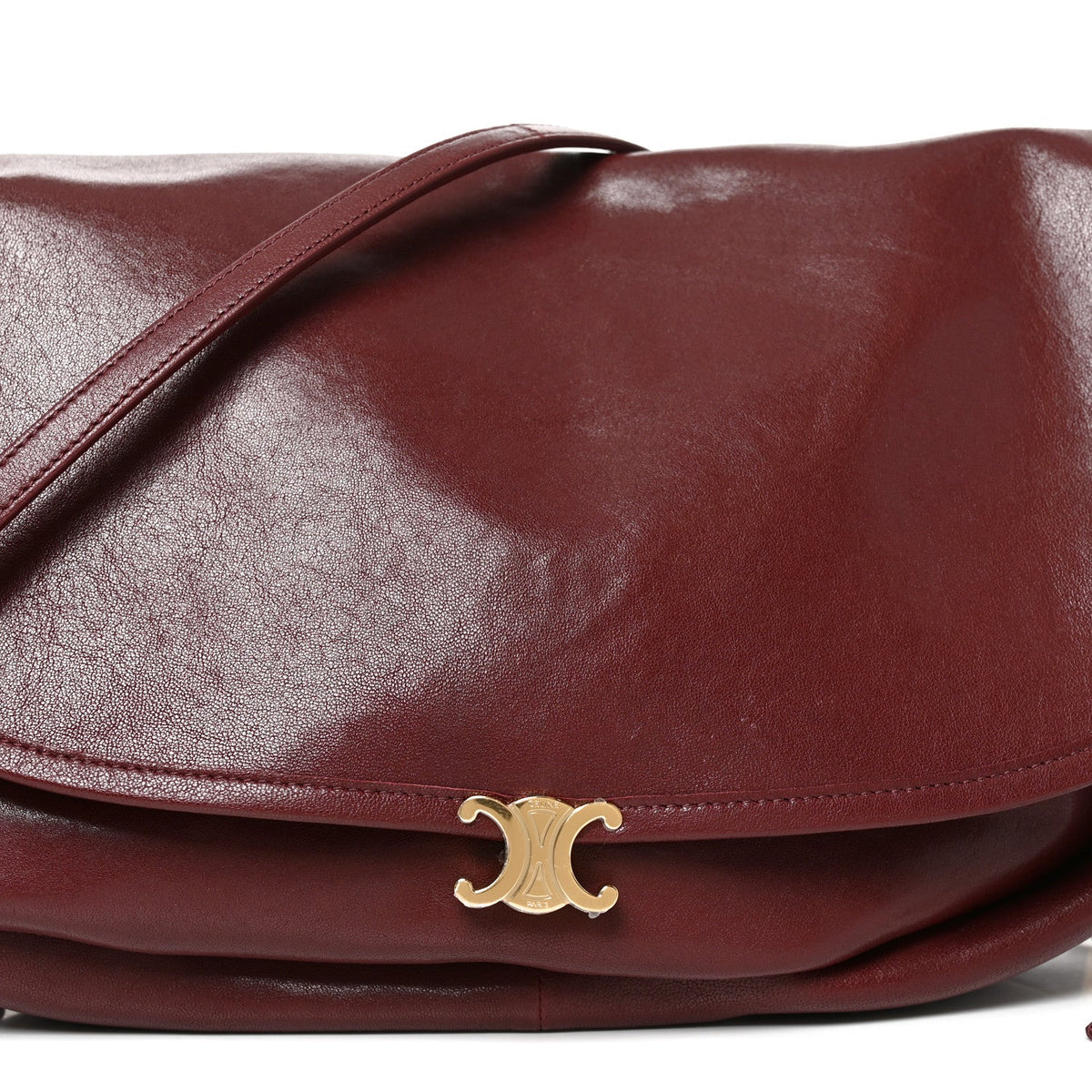 Shiny Lambskin Soft Triomphe Half Moon Bag Syrah