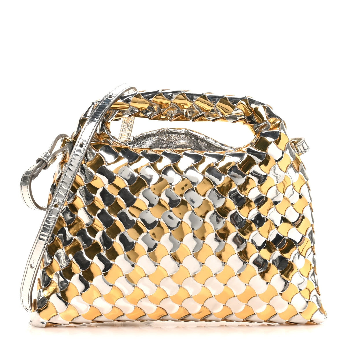 Metallic Lambskin Intrecciato Mini Hop Silver Gold