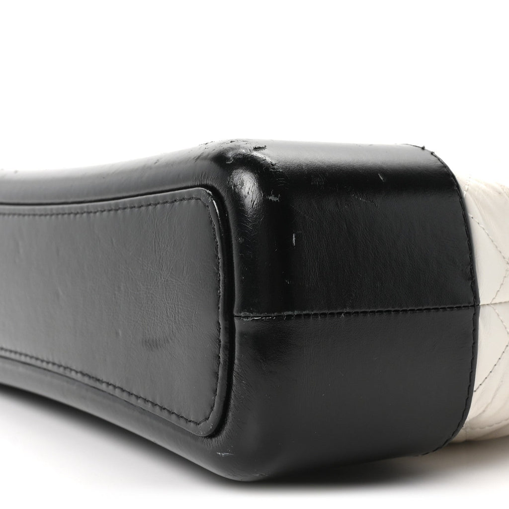 Aged Calfskin Quilted Large Gabrielle Hobo White Black