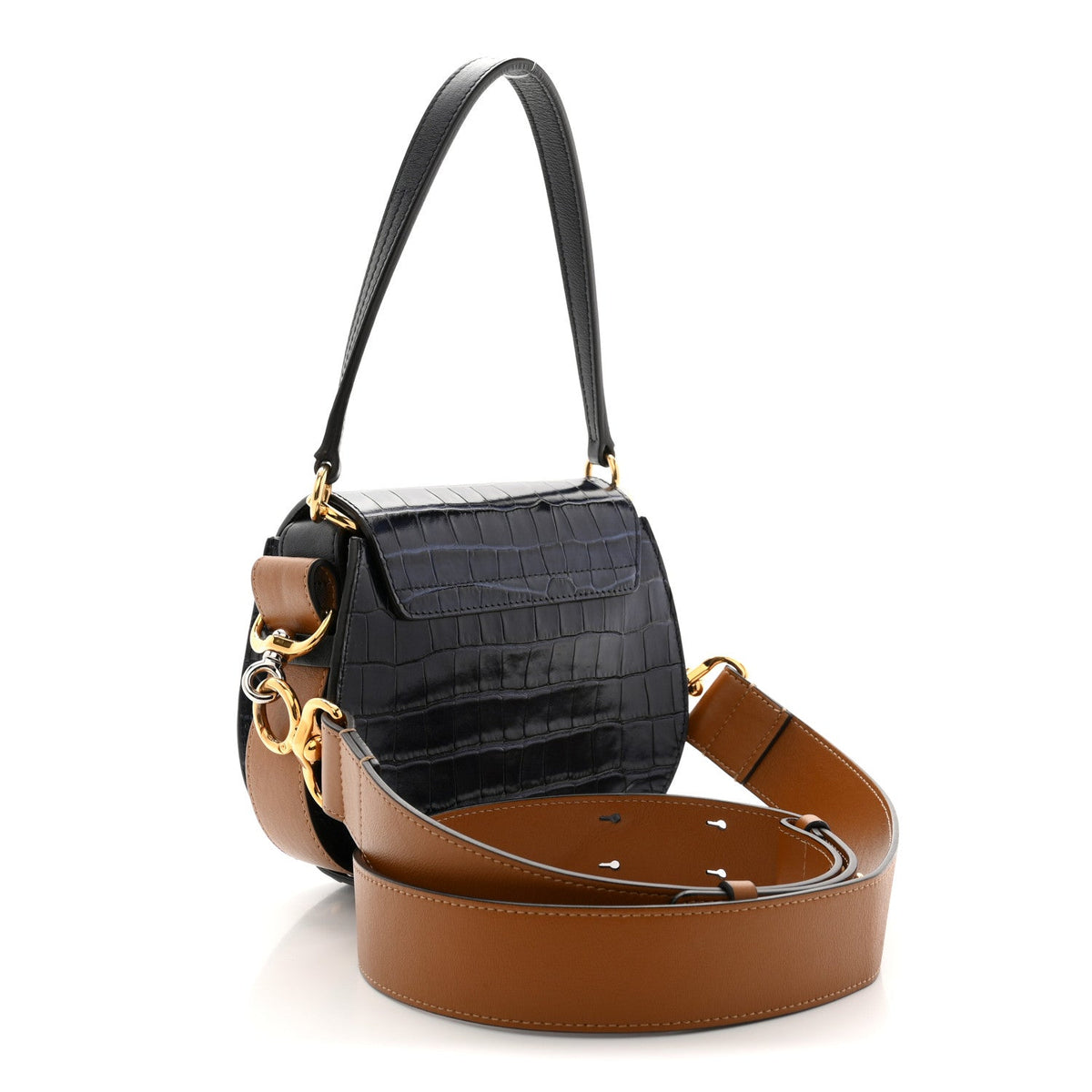 Calfskin Crocodile Embossed Small Tess Bag Full Blue