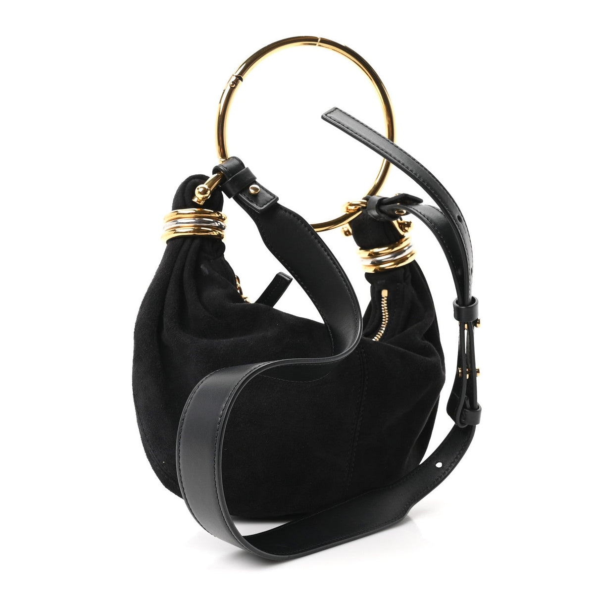 Suede Mini Bracelet Hobo Bag Black
