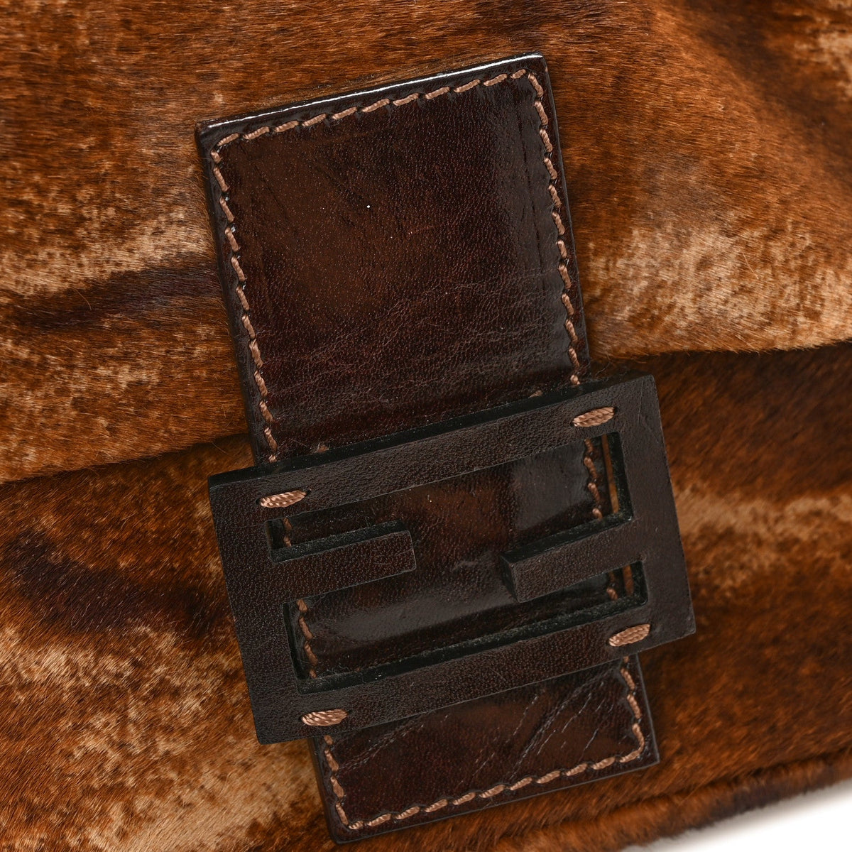 Calf Hair Zebra Print Baguette Brown