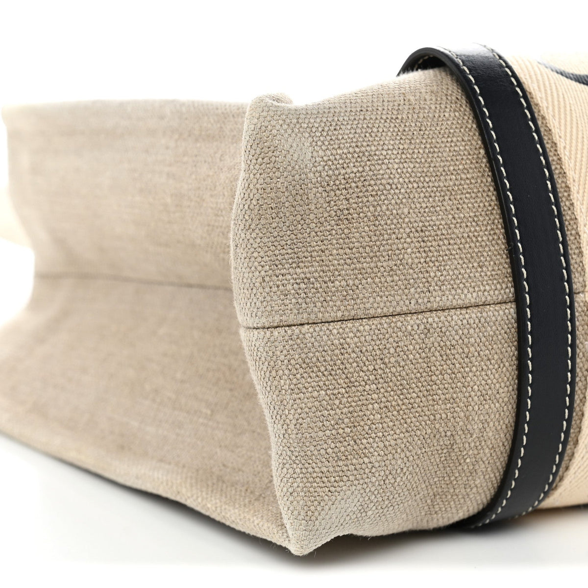 Linen Calfskin Medium Woody Ribbon Tote White Blue