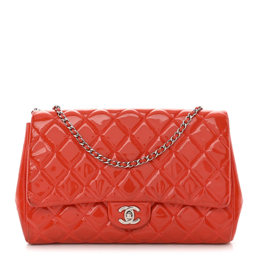 Patent Quilted Clutch with Chain Flap Dark Pink