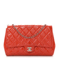 Patent Quilted Clutch with Chain Flap Dark Pink