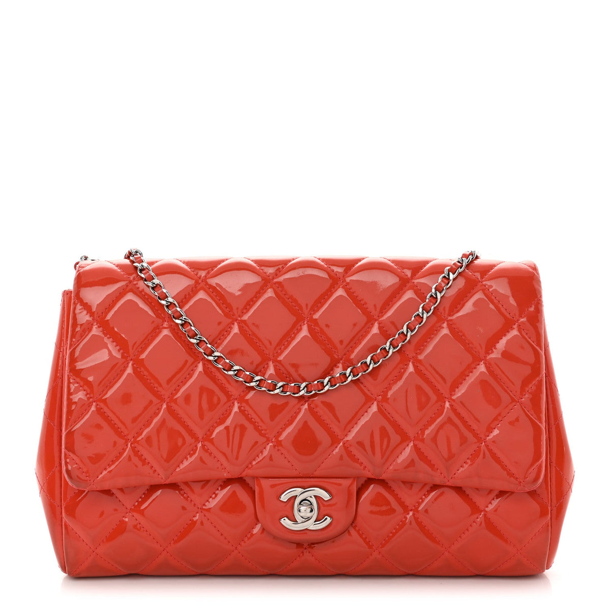 Patent Quilted Clutch with Chain Flap Dark Pink