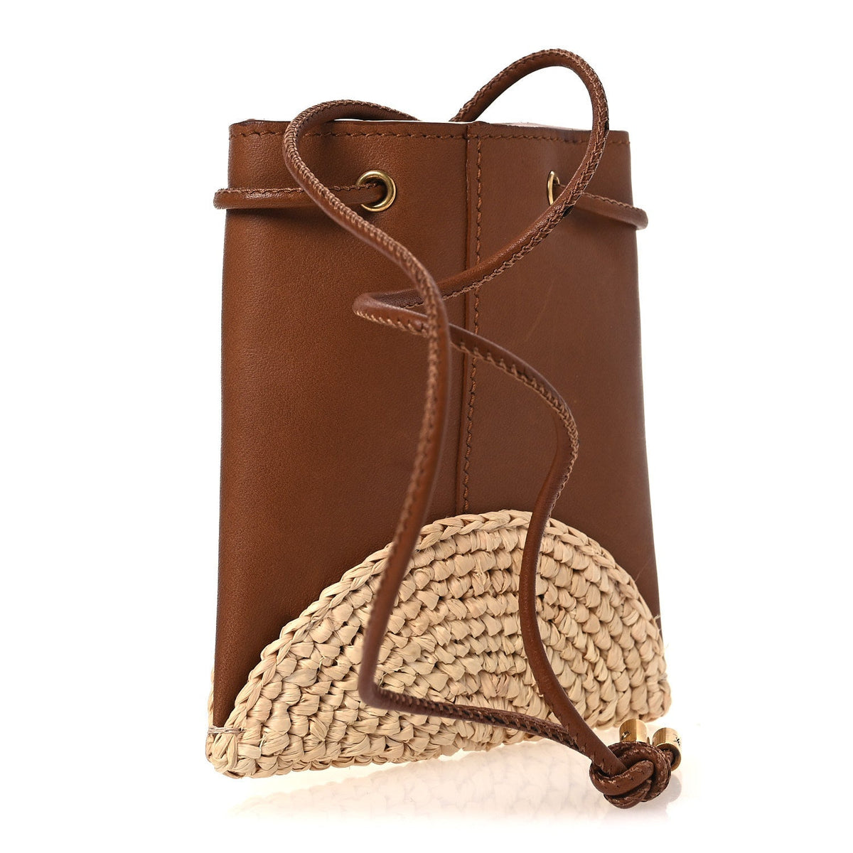 Raffia Cassandre Mini Pochon Crossbody Bag Brick Natural