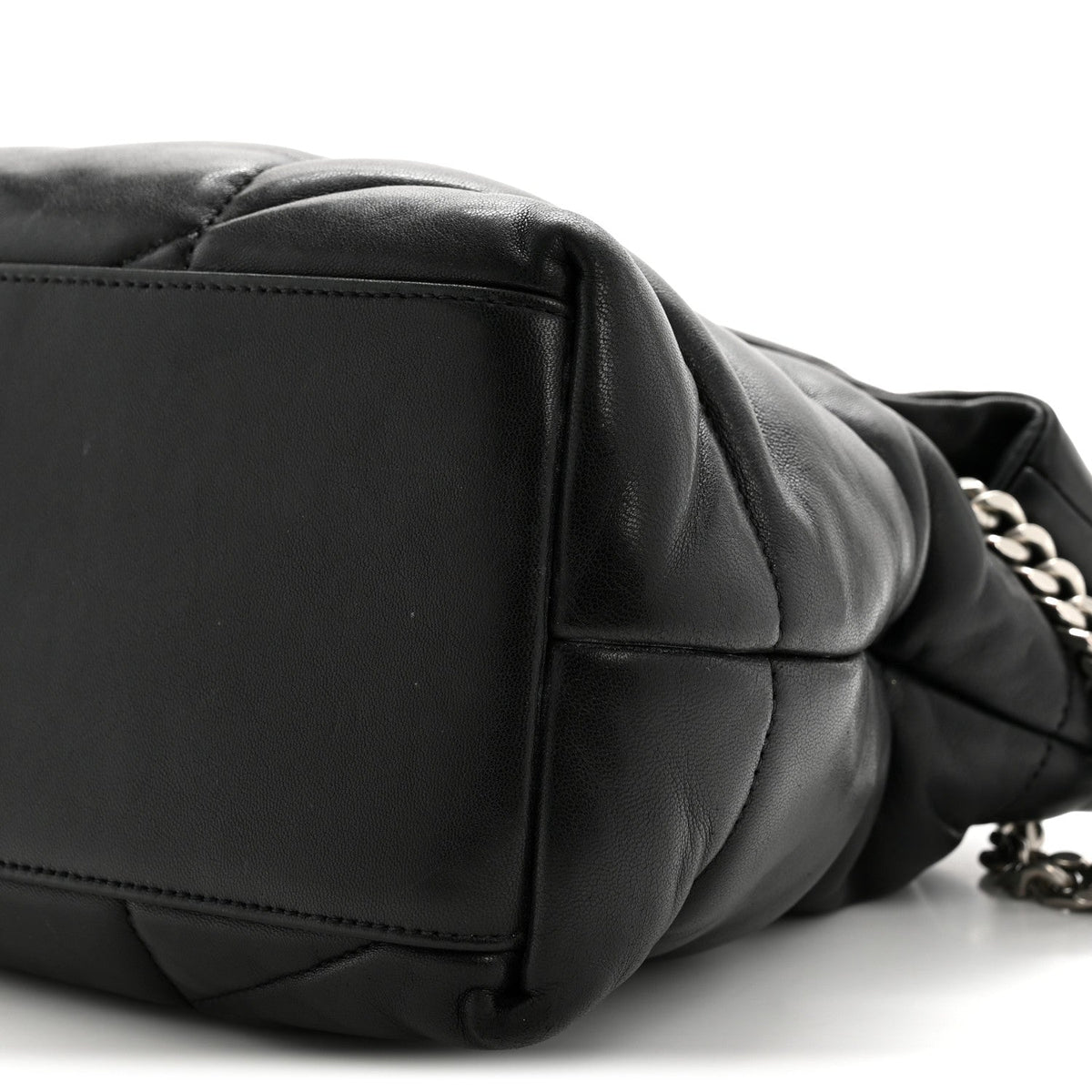 Lambskin Quilted Medium Loulou Puffer Monogram Chain Satchel Black