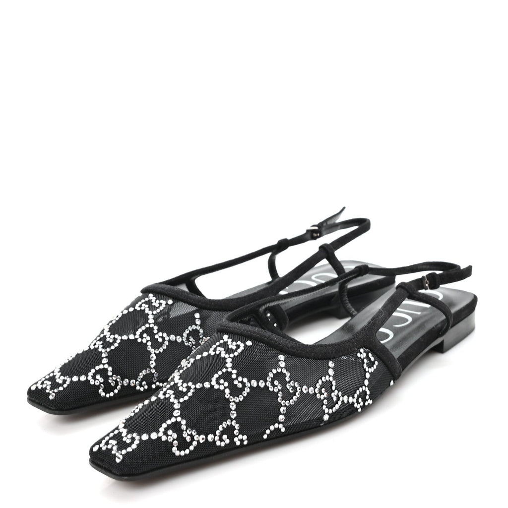 Tela Retino Kid Scamosciato Crystal GG Monogram Square G 35mm Slingback Pumps 38 Black