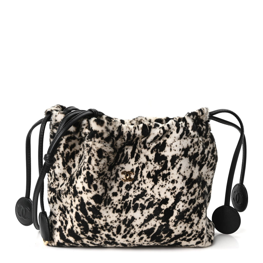 Pony Hair Printed Chic Lady Shoulder Bag  White Black